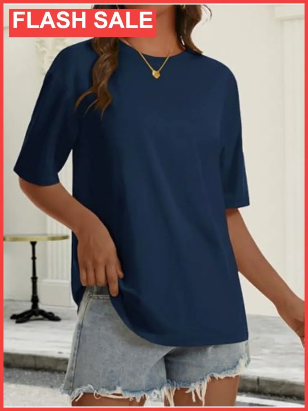 Women's Oversized Cotton Blend T-Shirt Loose Fit Short Sleeve Crewneck